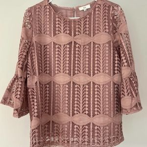 NSR Mauve 3/4 Sleeve Lace Blouse Tunic Top Rose Scoop Medium Women's
